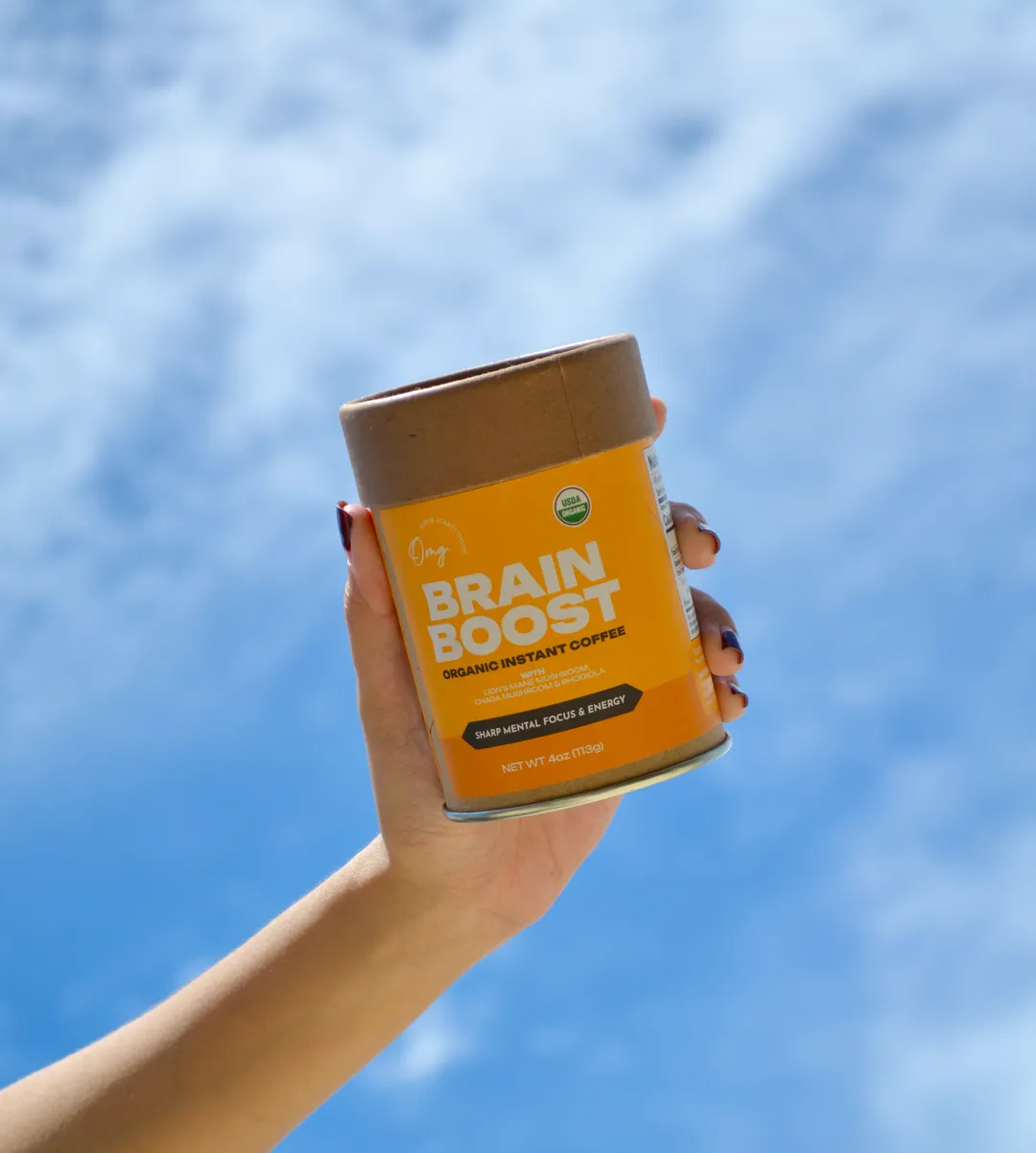 Organic Brain Boost Instant Coffee with Mushrooms, 4 oz (45 servings), Case of 6 — USDA Organic, Lion’s Mane + Cordyceps