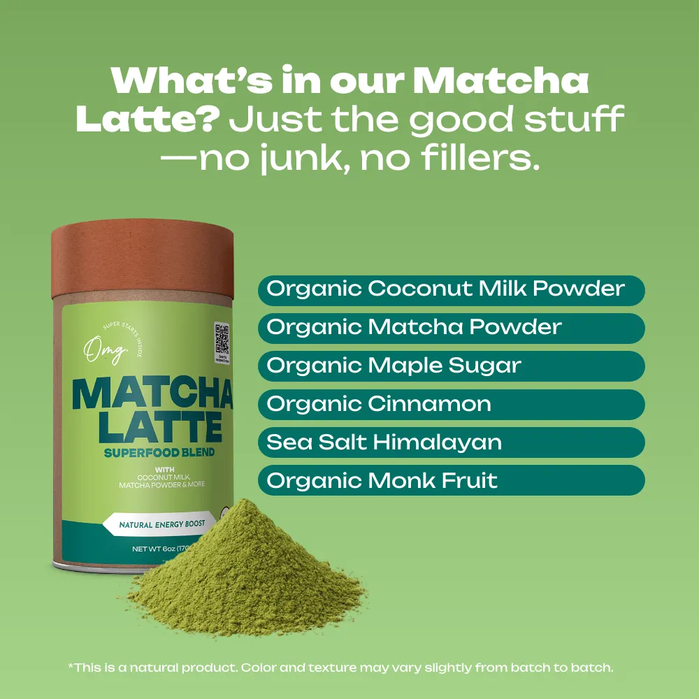 Organic Matcha Latte Superfood Blend, Green Tea Latte Mix, 6 oz (9 servings), Case of 6 — USDA Organic, Gently Energizing