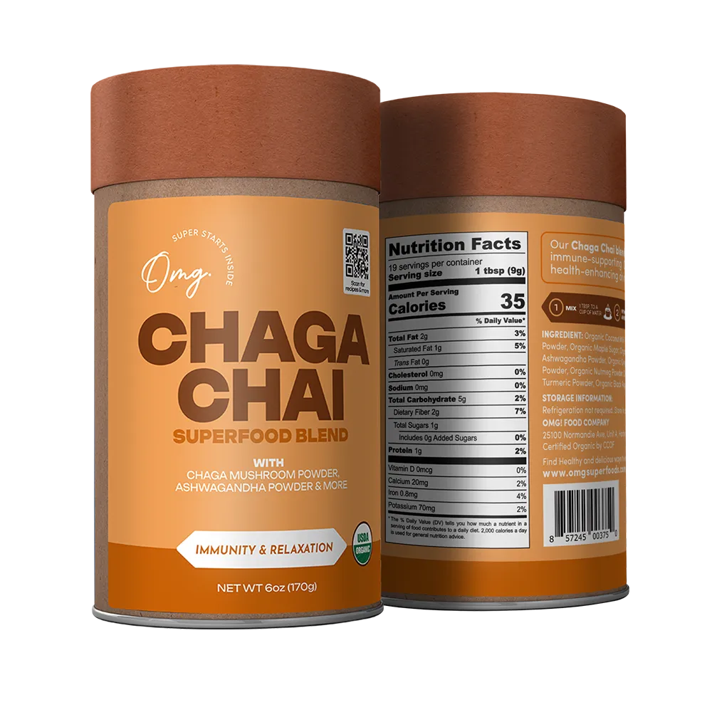 Organic Chaga Chai Superfood Blend, Functional Mushroom Chai Latte Mix, 6 oz (9 servings), Case of 6 — USDA Organic