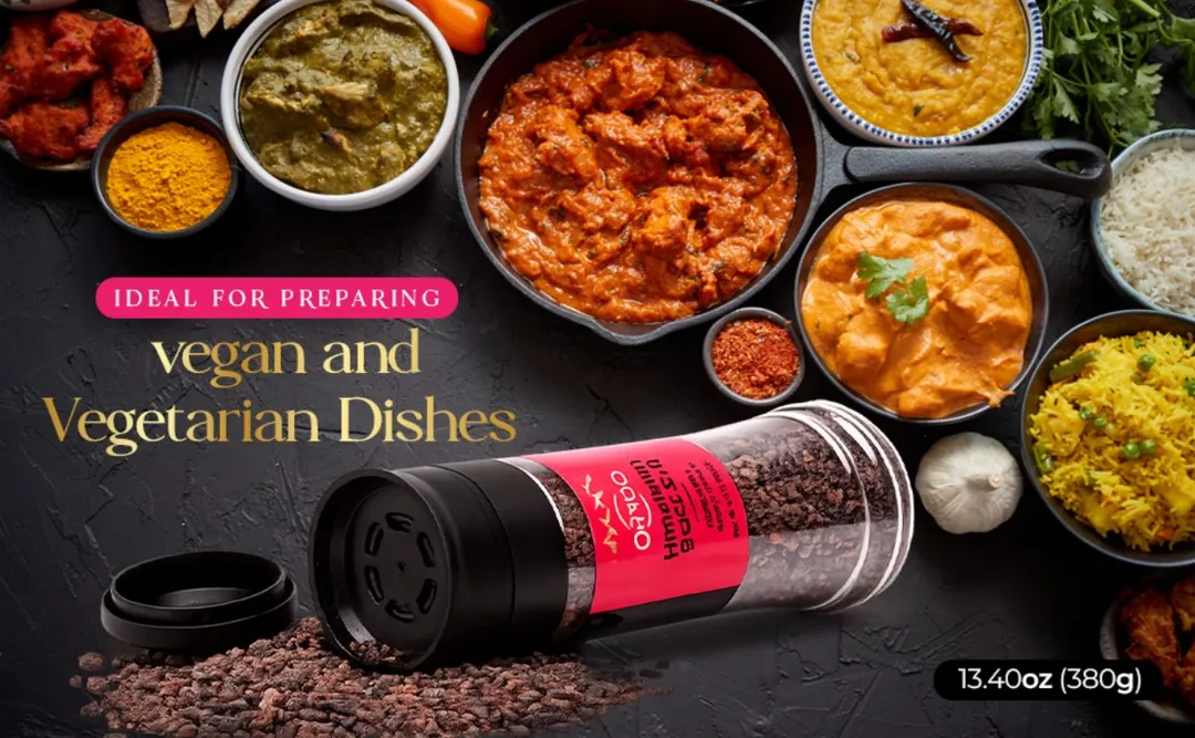 ORYCO Himalayan Black Salt Coarse Refillable Plastic Grinder – 13.4 oz