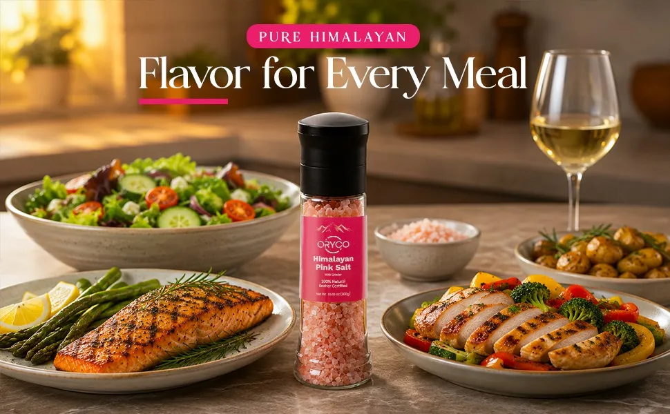 ORYCO Himalayan Pink Salt Coarse Refillable Plastic Grinder – 13.4 oz