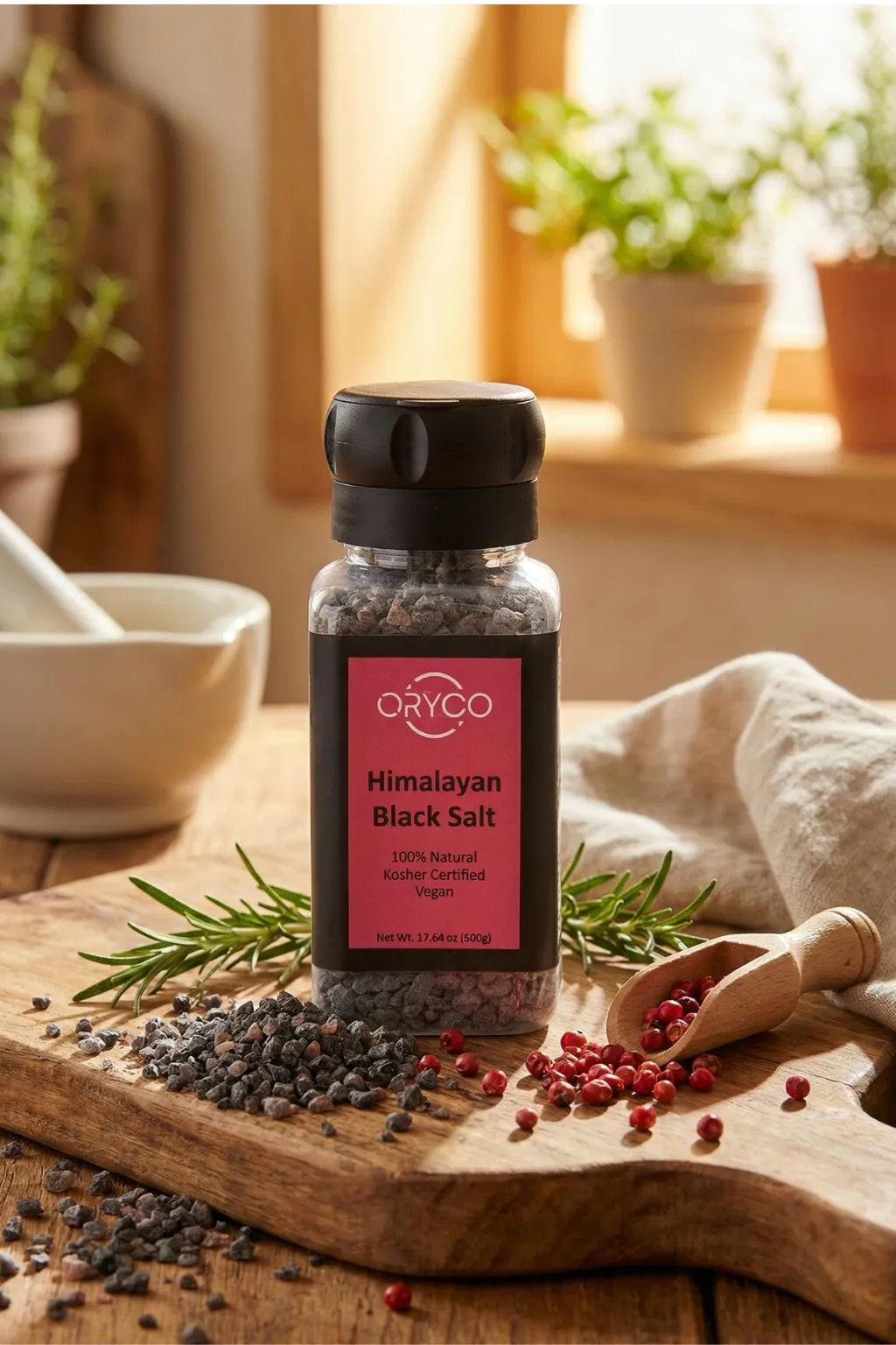 ORYCO Himalayan Black Salt Refillable Plastic Grinder – 17.64 oz