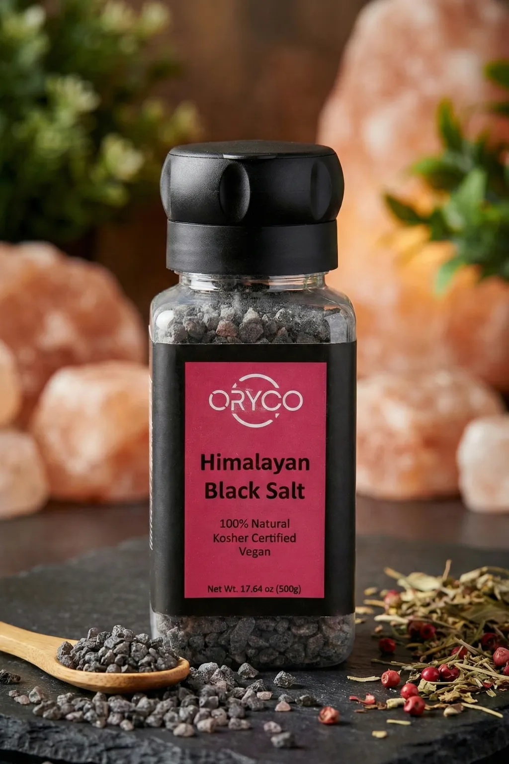 ORYCO Himalayan Black Salt Refillable Plastic Grinder – 17.64 oz