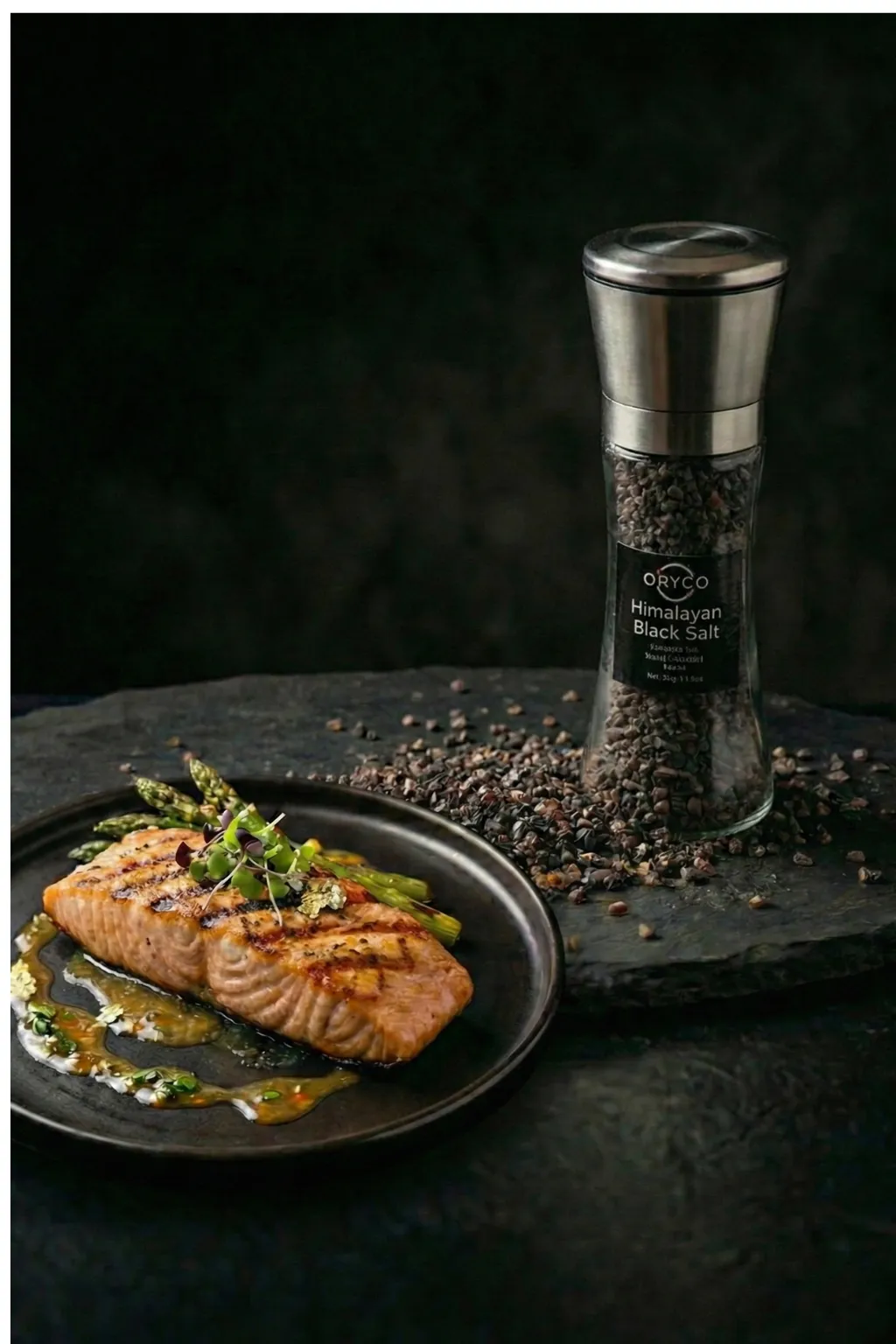 ORYCO Himalayan Black Salt Glass Grinder – 7.05 oz