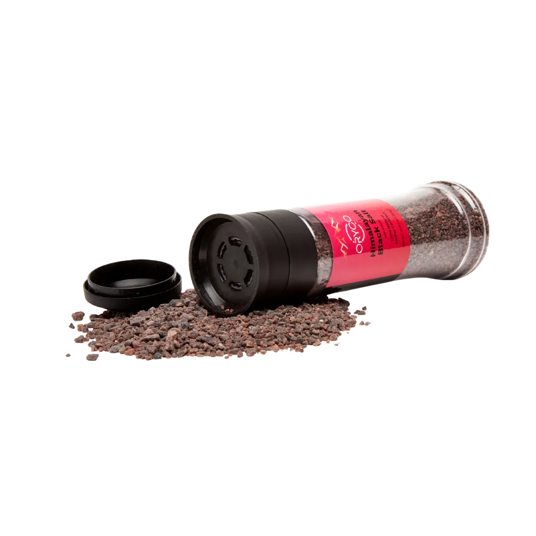 ORYCO Himalayan Black Salt Coarse Refillable Plastic Grinder – 13.4 oz