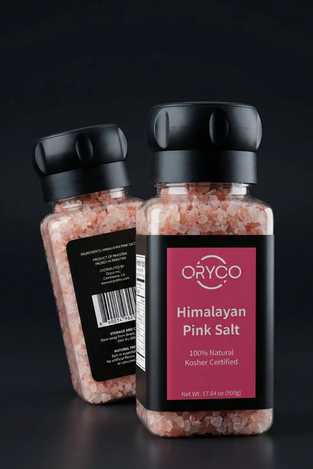 ORYCO Himalayan Pink Salt Coarse Refillable Plastic Grinder – 17.64 oz