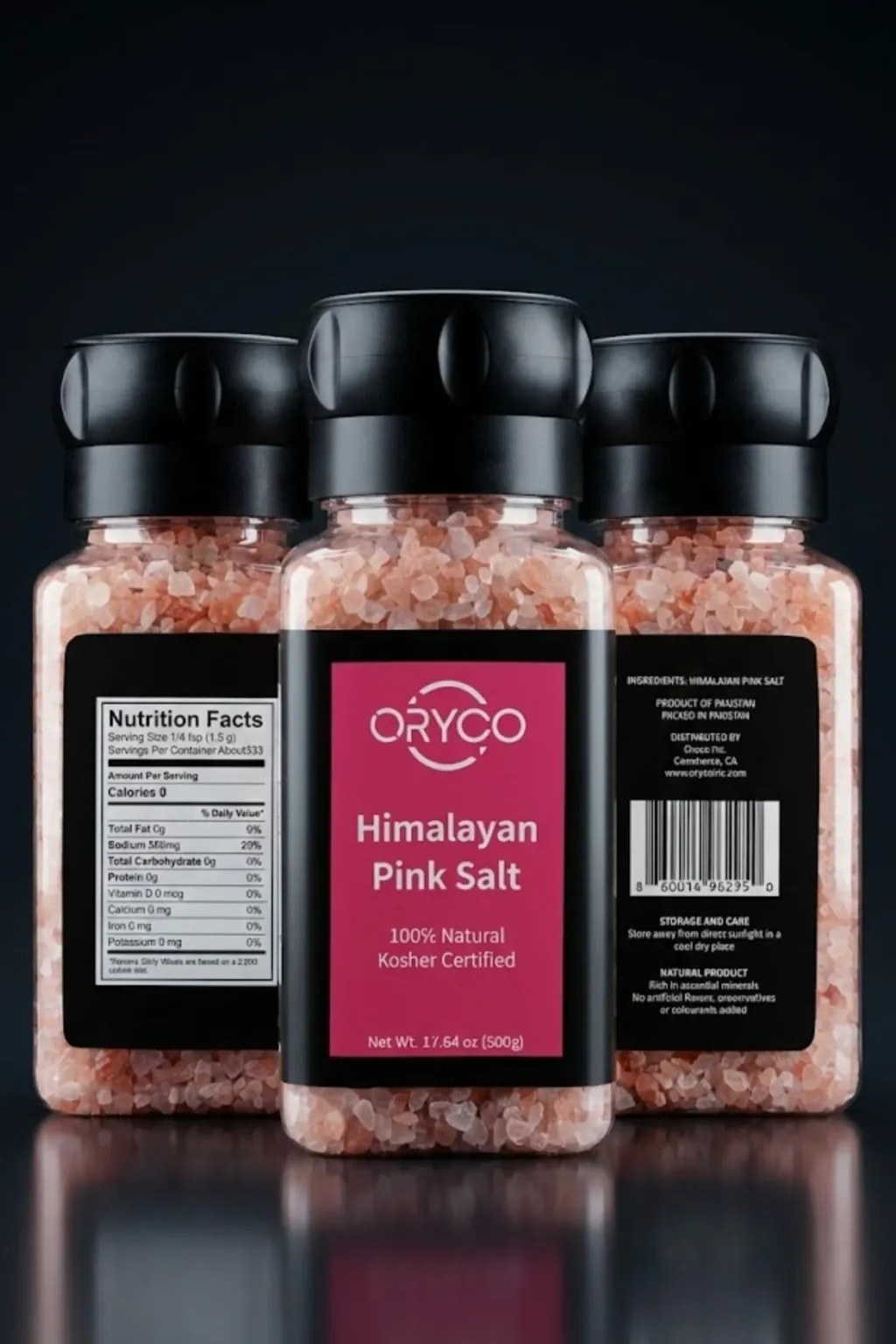 ORYCO Himalayan Pink Salt Coarse Refillable Plastic Grinder – 17.64 oz