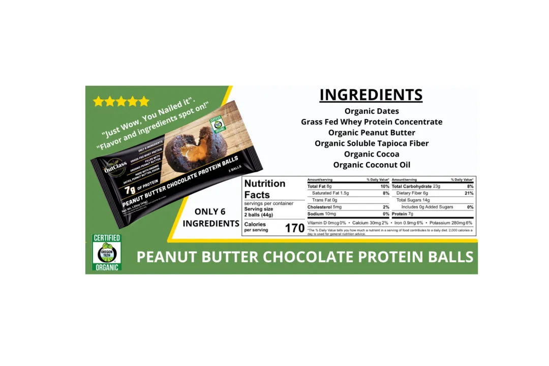 Organic Peanut Butter Chocolate Balls, Grass-Fed Whey (27-Pack)