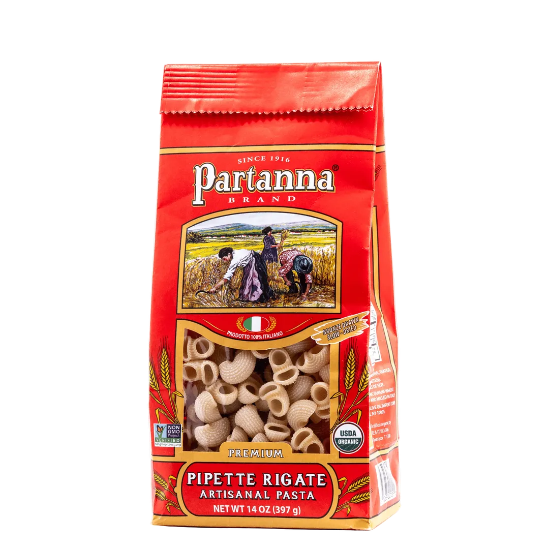 Partanna Organic Premium Pipette Rigate Italian  Artisanal Pasta 14 oz (Pack of 6)