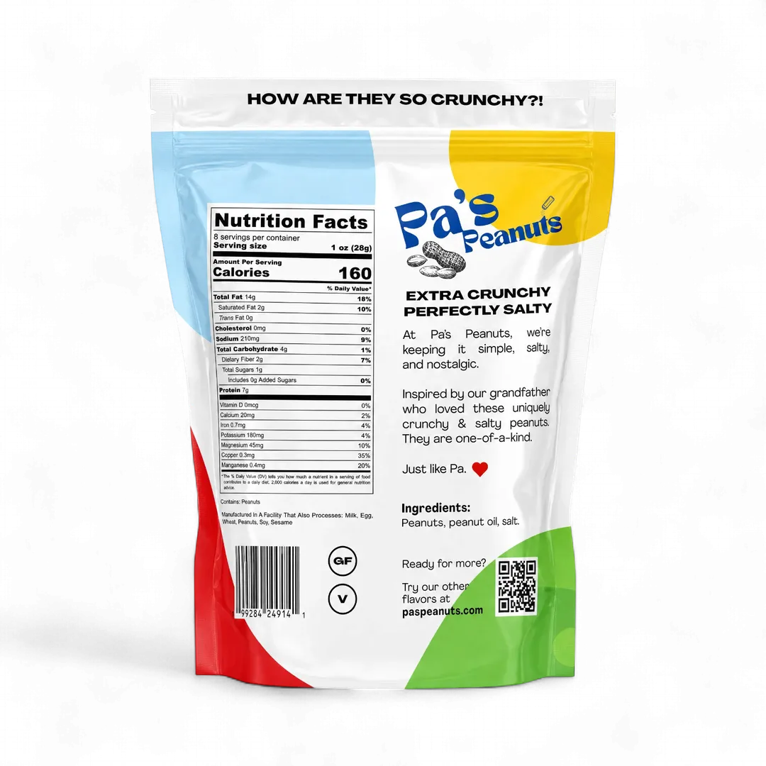 Pa's Peanuts | Super Crunchy Peanuts | 8oz Resealable Pouch 