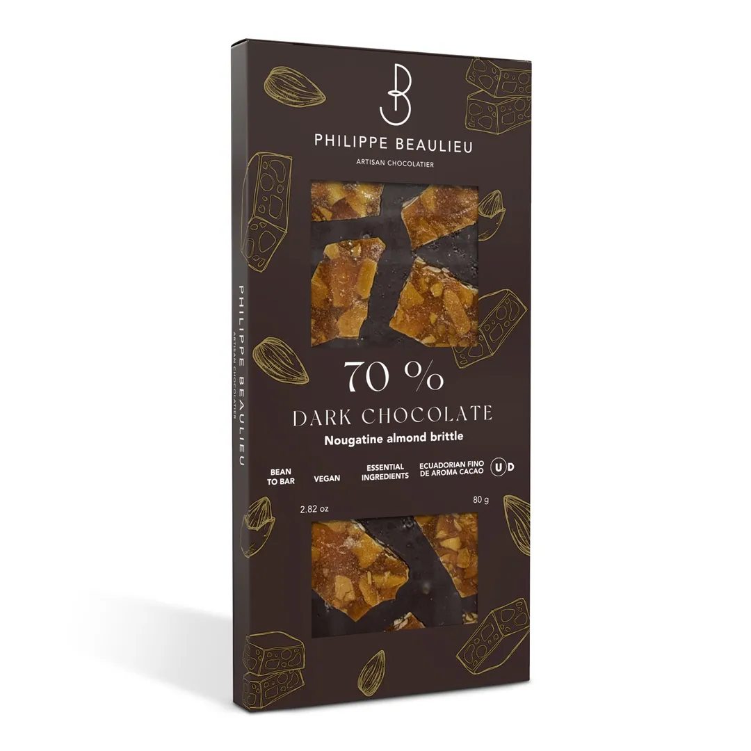 70% Dark Chocolate Bar Nougatine Almond Brittle
