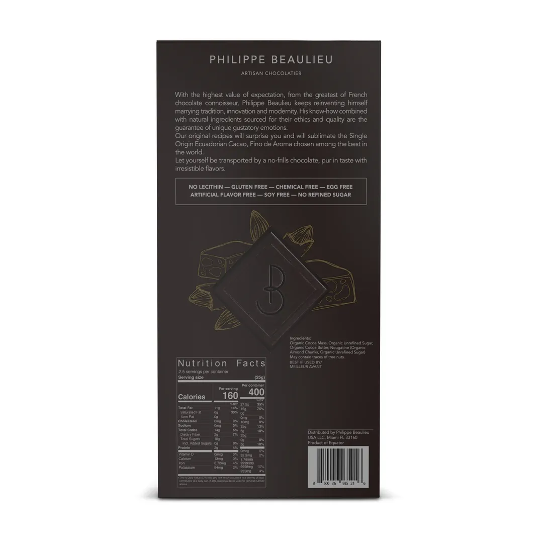 70% Dark Chocolate Bar Nougatine Almond Brittle