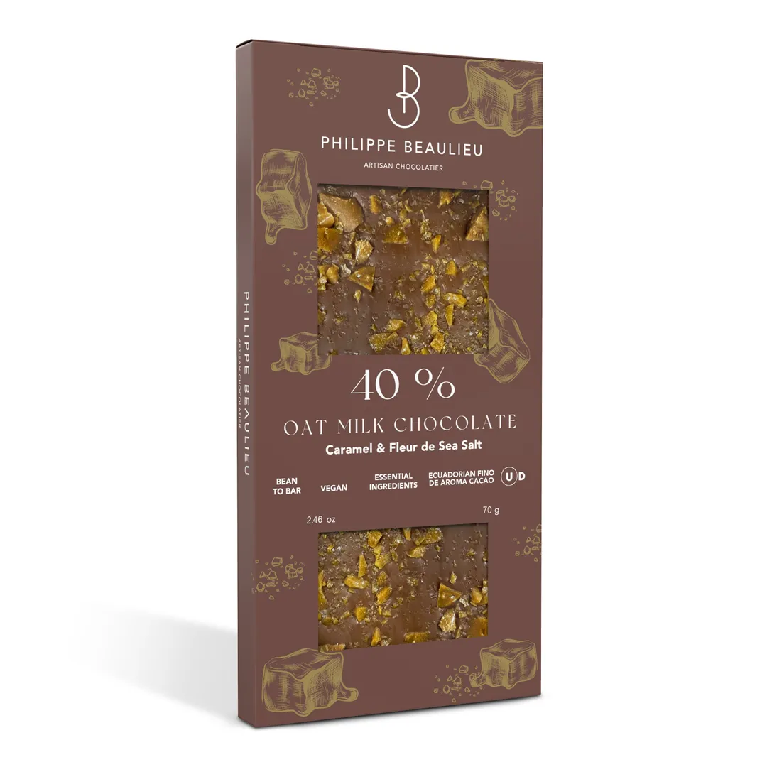 40% Oat Milk Vegan Chocolate Bar Caramel & Fleur De Sea Salt