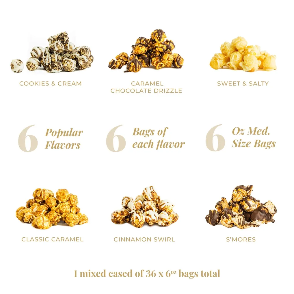 Gourmet Popcorn Sampler - 6 Top Flavors X 6 Medium Bags = 36 Bags
