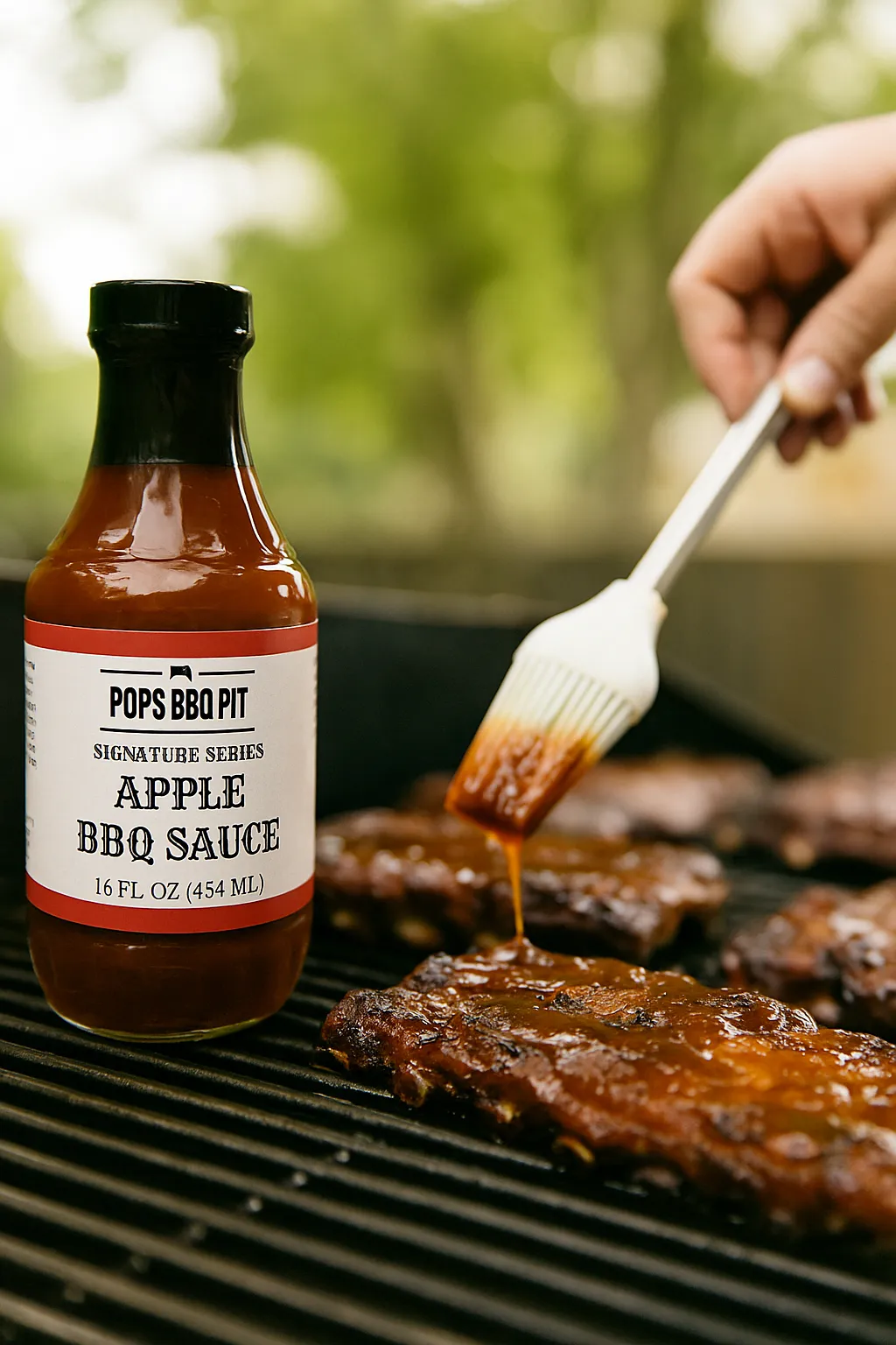 Pops BBQ Pit Signature Apple BBQ Sauce 12 oz (Glass Bottle)