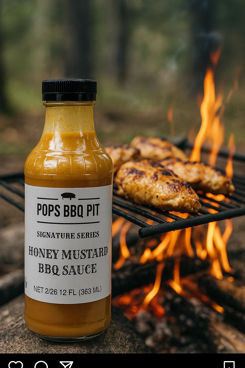 Pops BBQ Pit Signature Honey Mustard BBQ Sauce 12 oz (Glass Bottle)