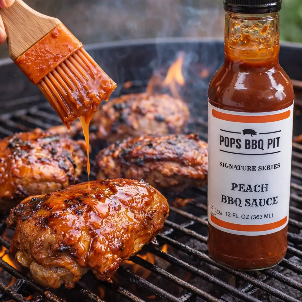 Pops BBQ Pit Signature Peach BBQ Sauce 12 oz (Glass Bottle)