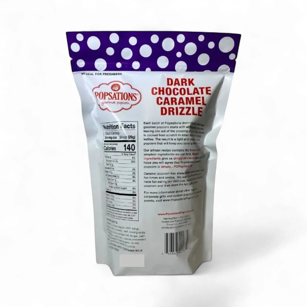 Popsations Gourmet Popcorn 9oz Resealable Bag - Dark Chocolate Caramel Drizzle