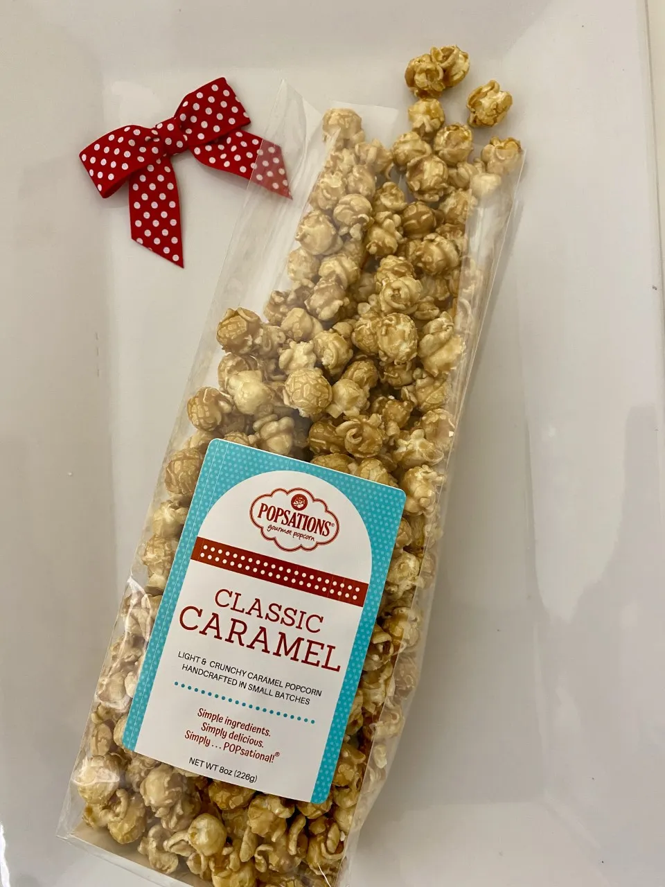 Popsations Classic Caramel Popcorn 8oz Ribbon Bag