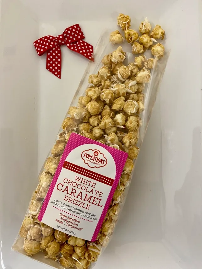 Popsations Gourmet Popcorn 8oz Ribbon Bag - White Chocolate Caramel Drizzle