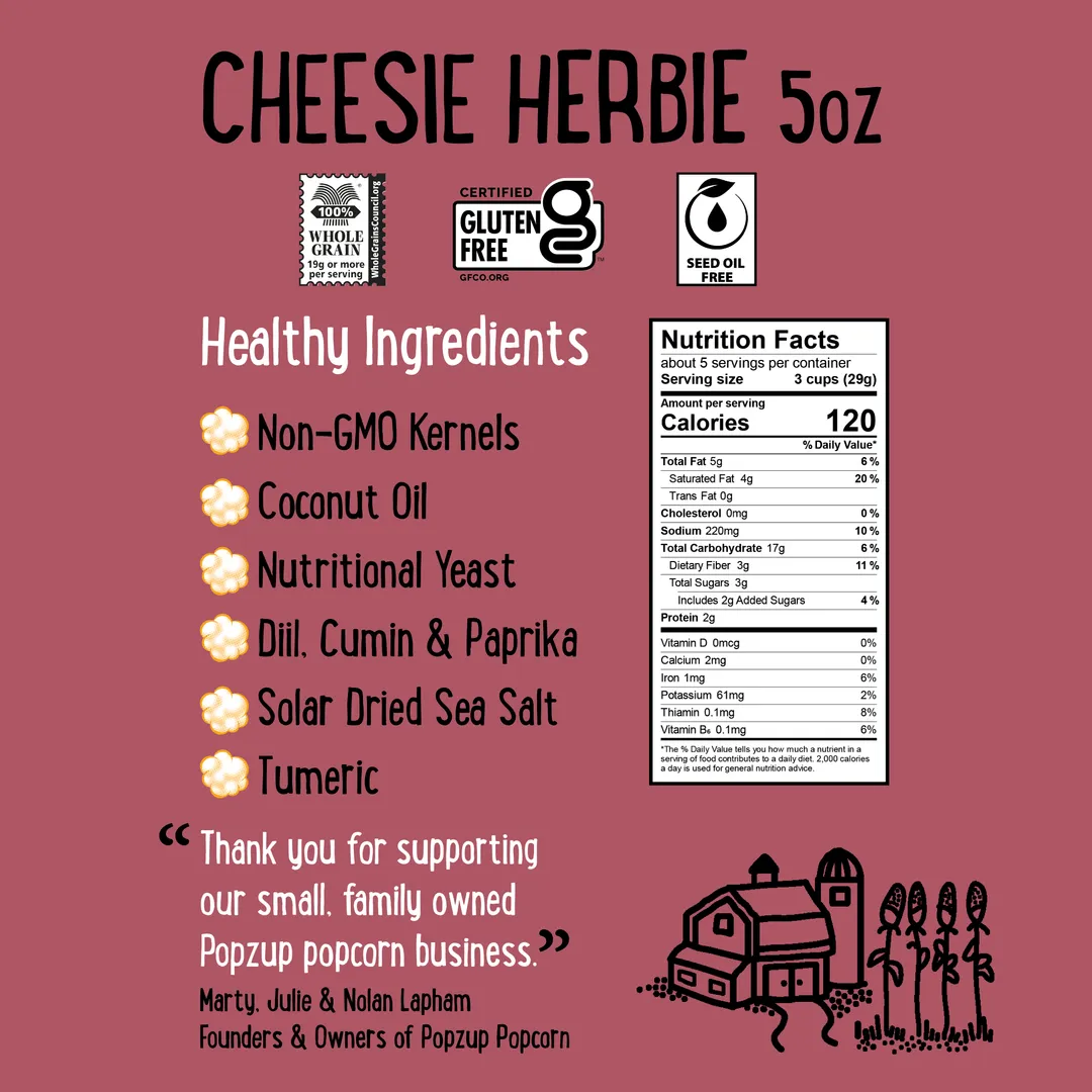 Cheesie Herbie Popcorn Bags - Family Sized