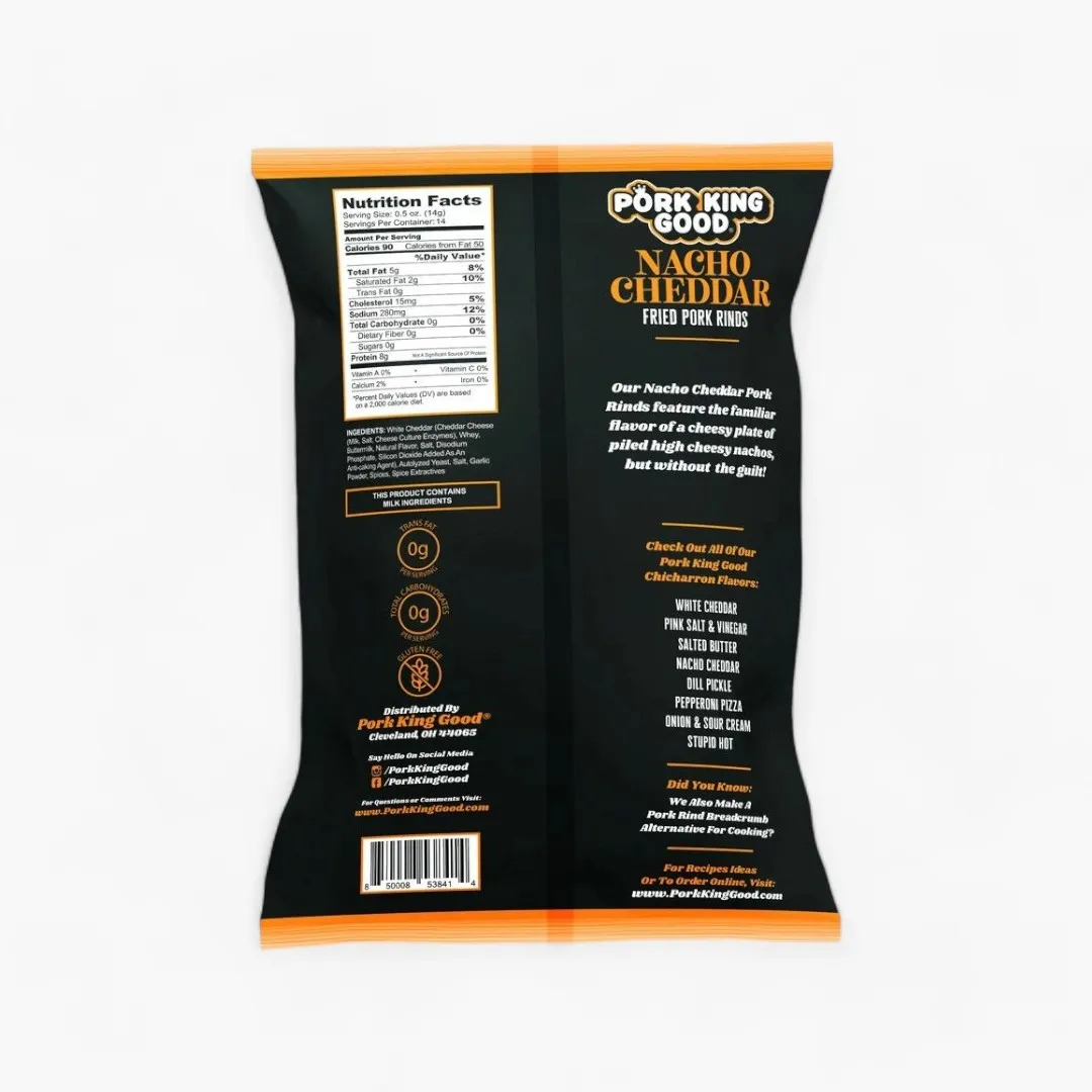 Pork King Good Nacho Cheddar Pork Rinds 7oz Bag