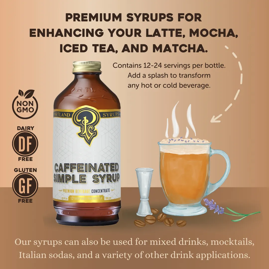 Caffeinated Simple Syrup 12oz - Cocktail / Mocktail Beverage Mixer