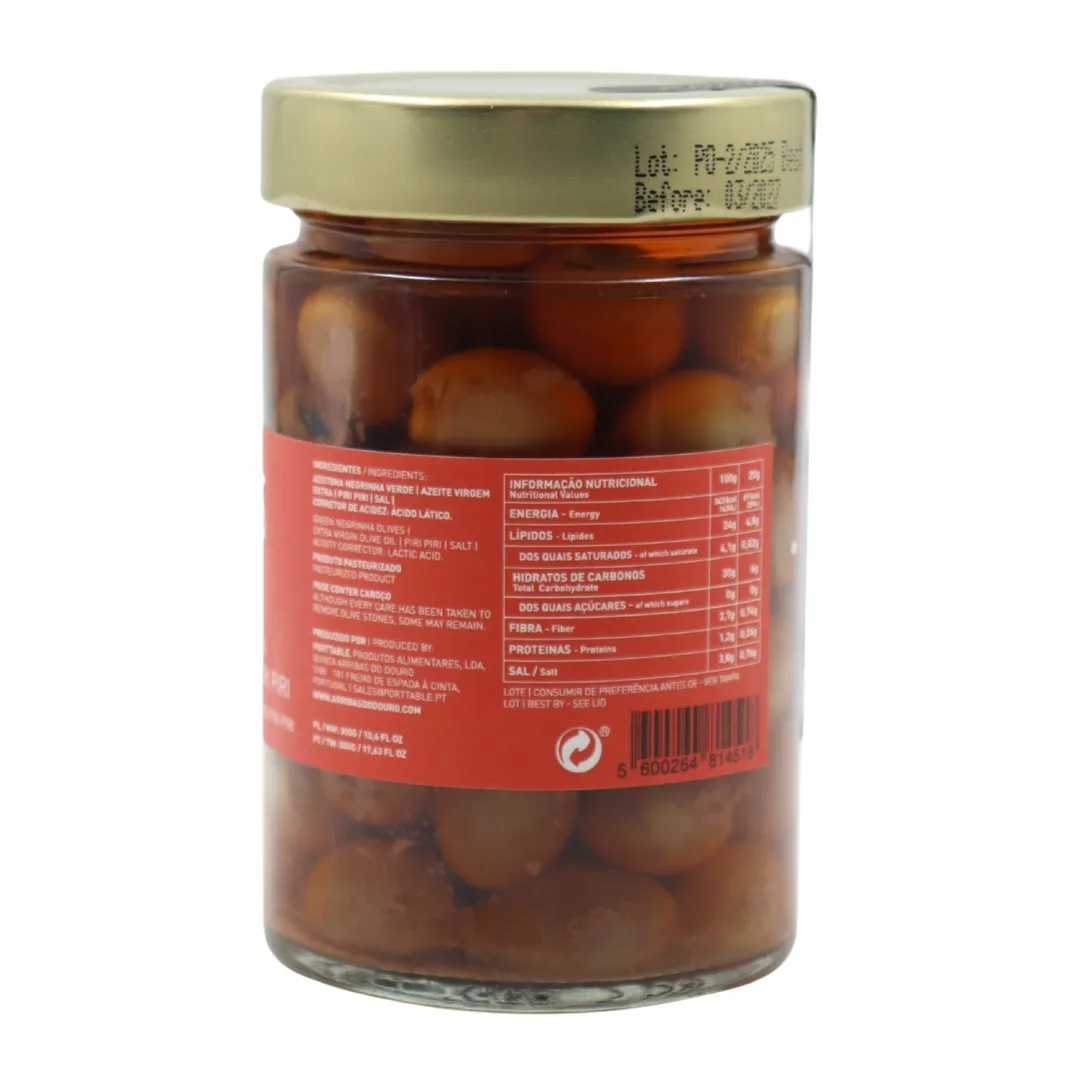 Arribas do Douro Green Pitted Olives in Extra Virgin Olive Oil and Piri-Piri-300gr