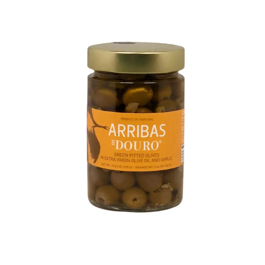 Arribas do Douro Green Pitted Olives in Extra Virgin Olive Oil and Garlic-300gr