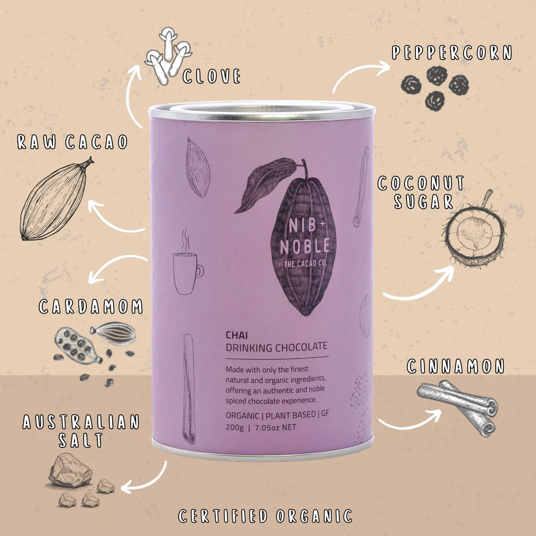 Chai Drinking Chocolate 200g, Organic Spiced Cacao