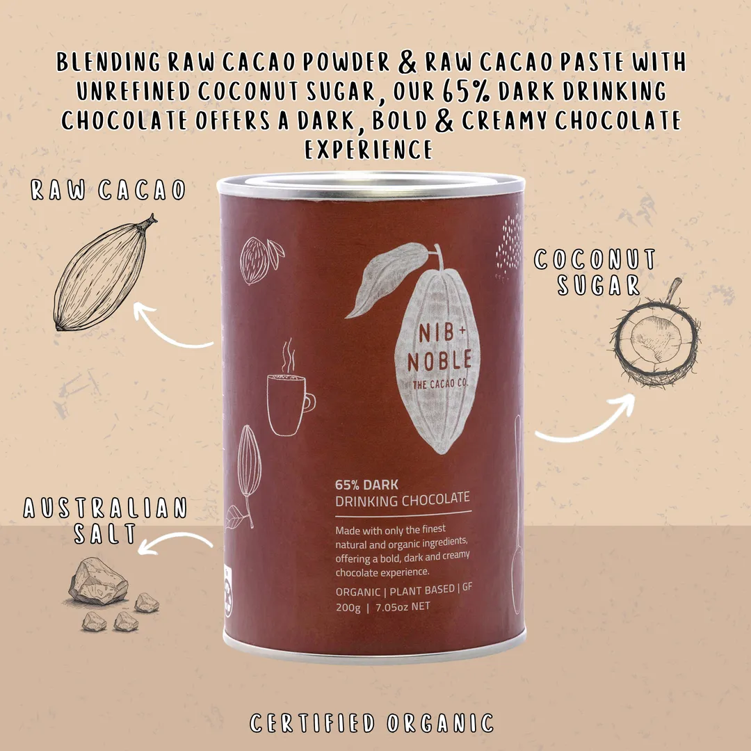 Organic Dark Drinking Chocolate 65% Cacao 200g