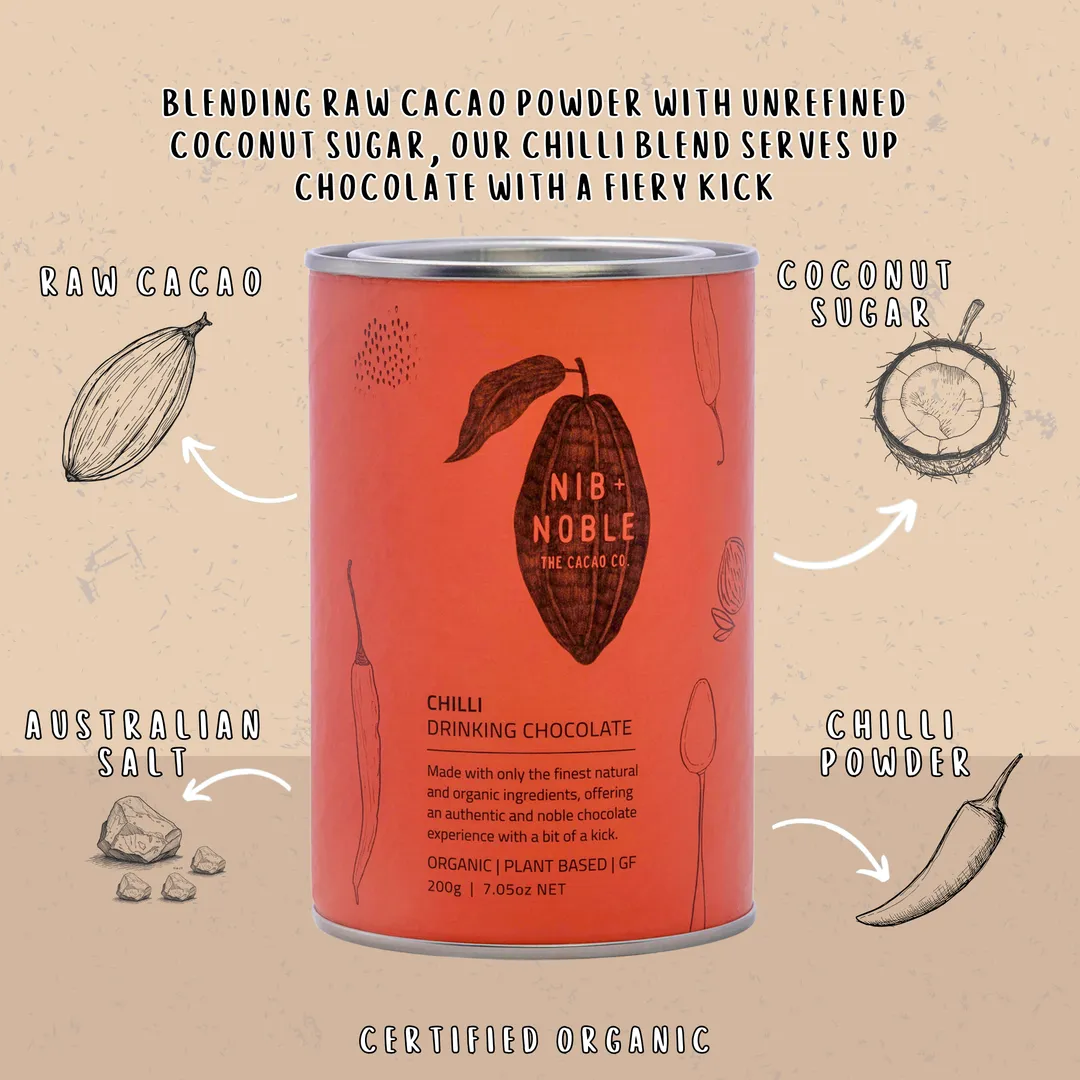 Chili Drinking Chocolate 200g, Organic Spiced Hot Chocolate