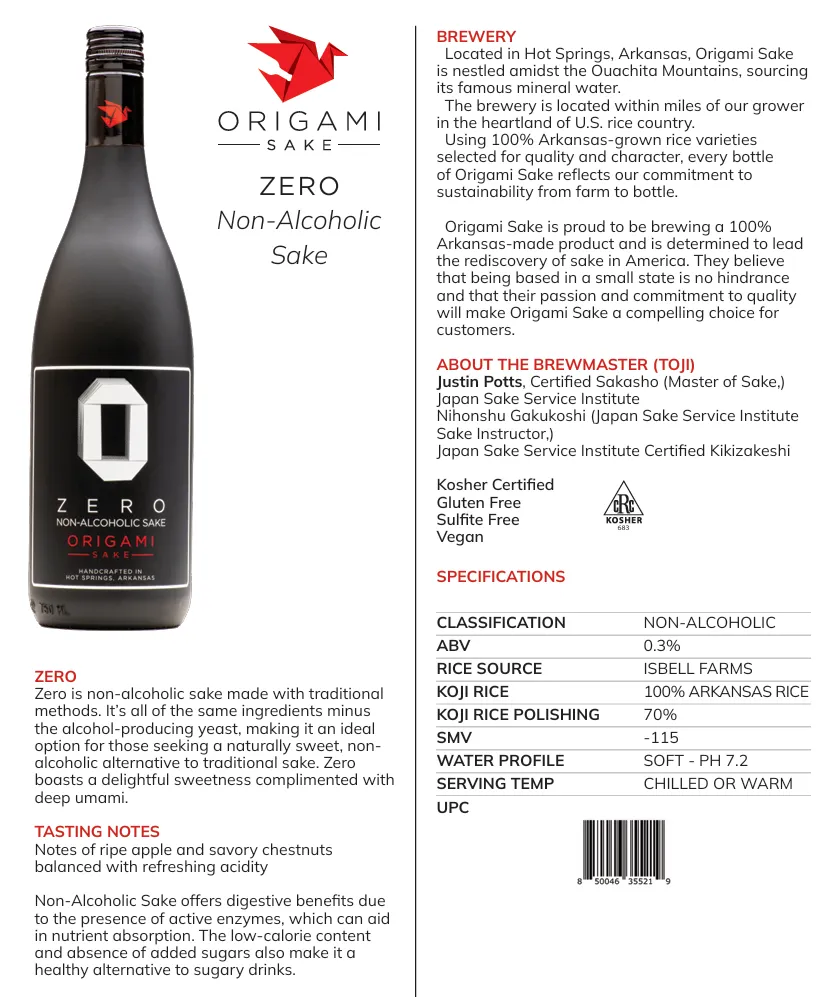 Origami ZERO non-alcoholic SAKE (12pk)
