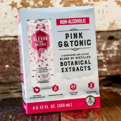 Clever Pink G and Tonic - Non-Alcoholic Craft Mocktail - 12oz  Cans (24pk)