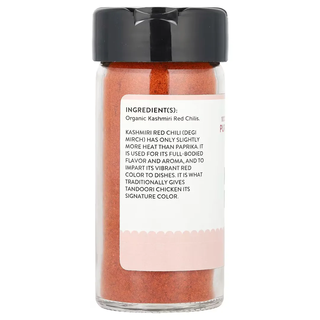 Kashmiri Chili Pepper Ground (Mild), Certified Organic (2.3 oz Glass Bottle)