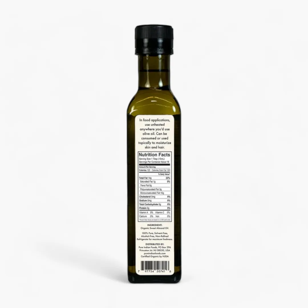 Almond Oil, Virgin, Cold-Pressed and Certified Organic