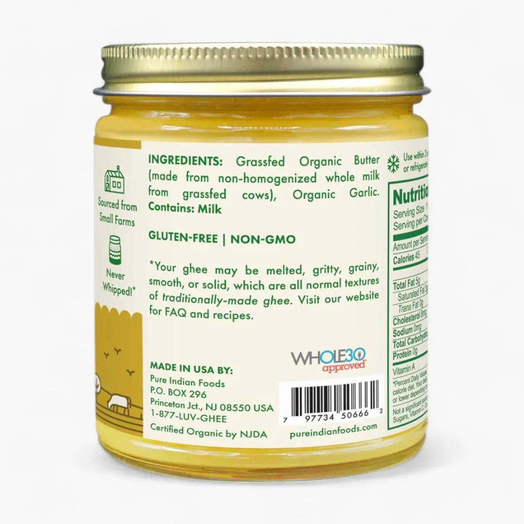 Garlic Ghee, Grassfed and Certified Organic