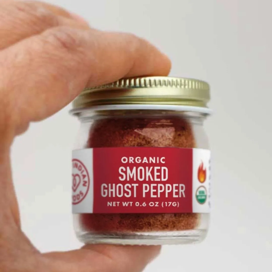 Ghost Pepper (Smoked Bhut Jolokia), Certified Organic (0.6 oz Glass Bottle)