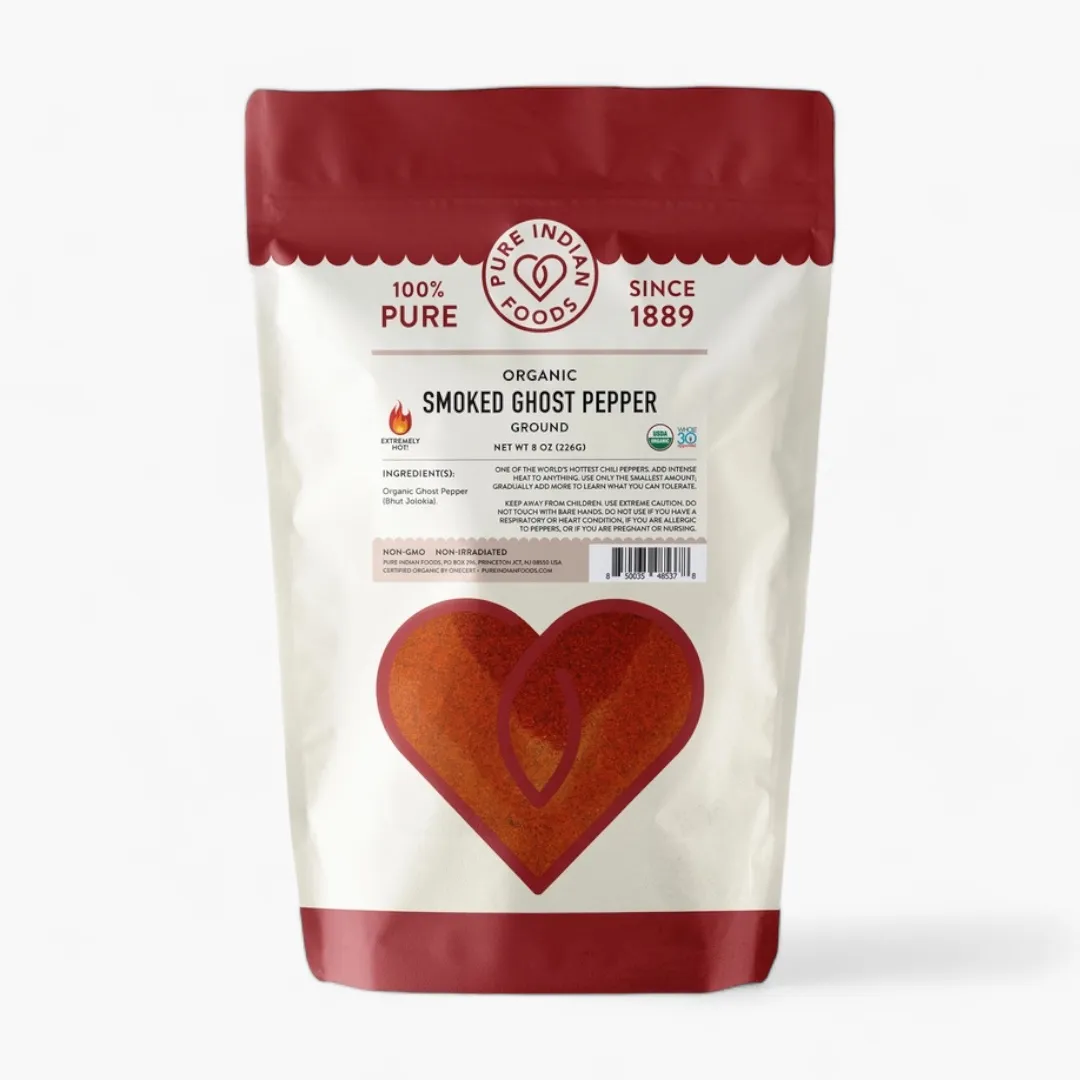 Ghost Pepper (Smoked Bhut Jolokia), Certified Organic (8 oz (1/2 lb) Resealable Bag)