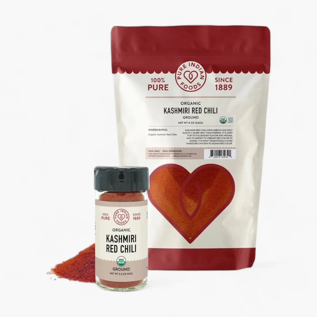 Kashmiri Chili Pepper Ground (Mild), Certified Organic (2.3 oz Glass Bottle)