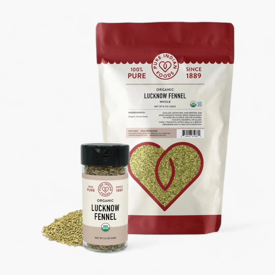 Lucknow Fennel Seed, Certified Organic (2.3 oz Glass Bottle)