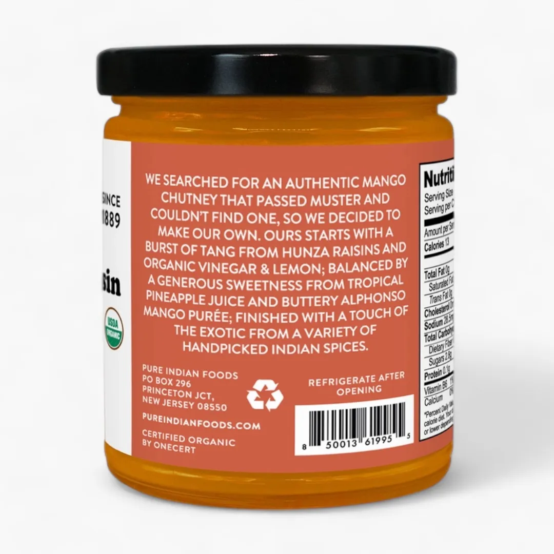 Mango Raisin Chutney, Certified Organic - 8.5 oz