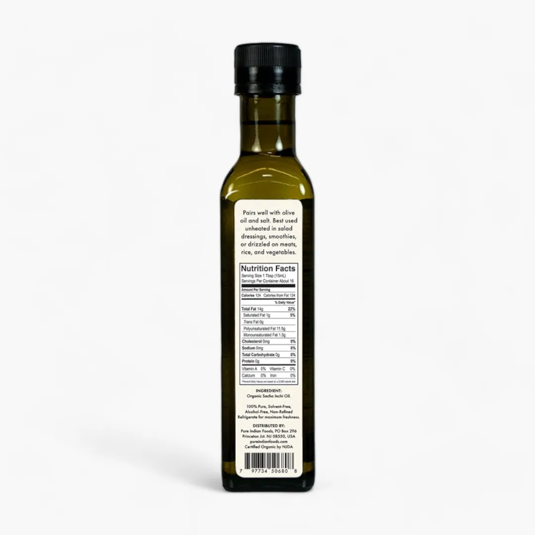 Sacha Inchi Oil, Virgin, Cold-Pressed and Certified Organic