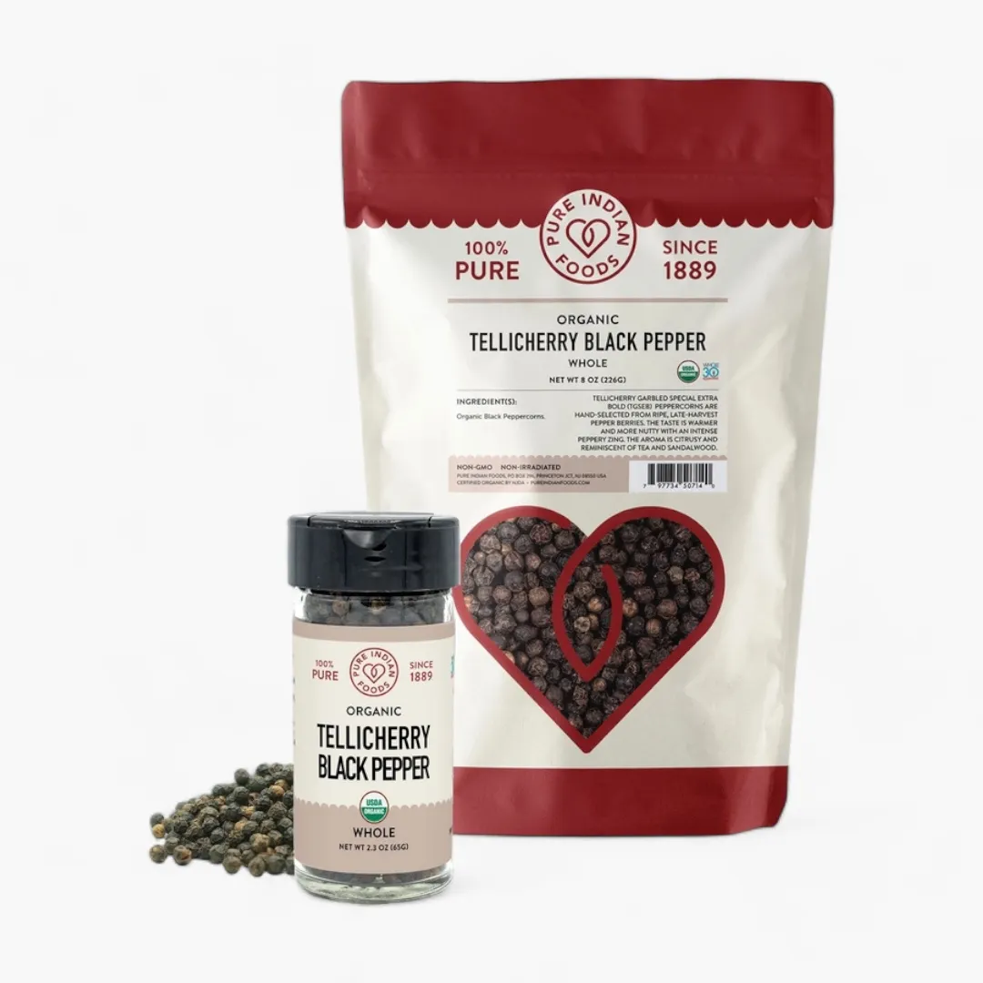 Tellicherry Special Extra Bold Peppercorns, Organic (8 oz (1/2 lb) Resealable Bag)