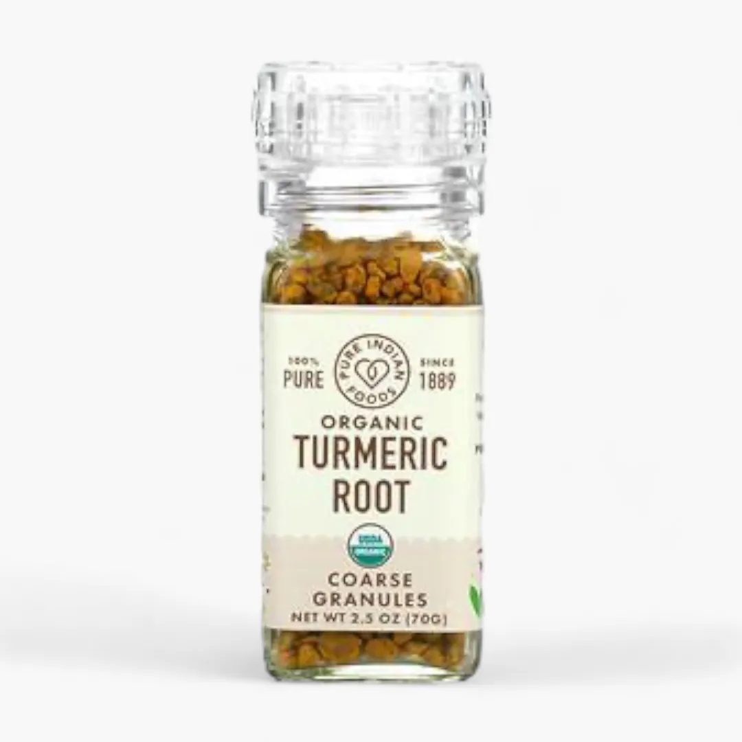 Turmeric Root Coarse Granules, Certified Organic - 1.9 oz Grinder Top Bottle