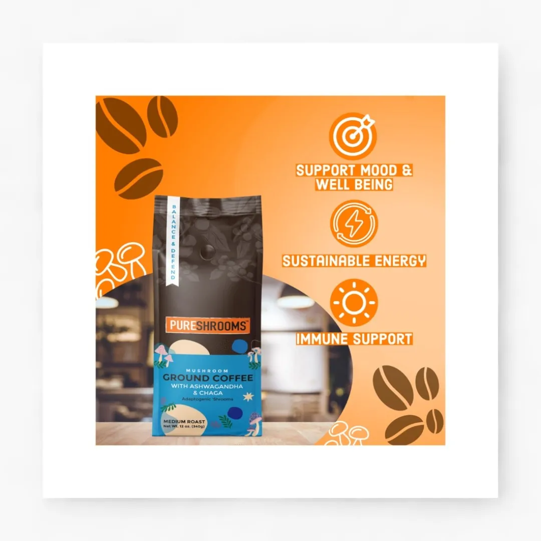 Pureshrooms Balance & Defend Mushroom Ground Coffee