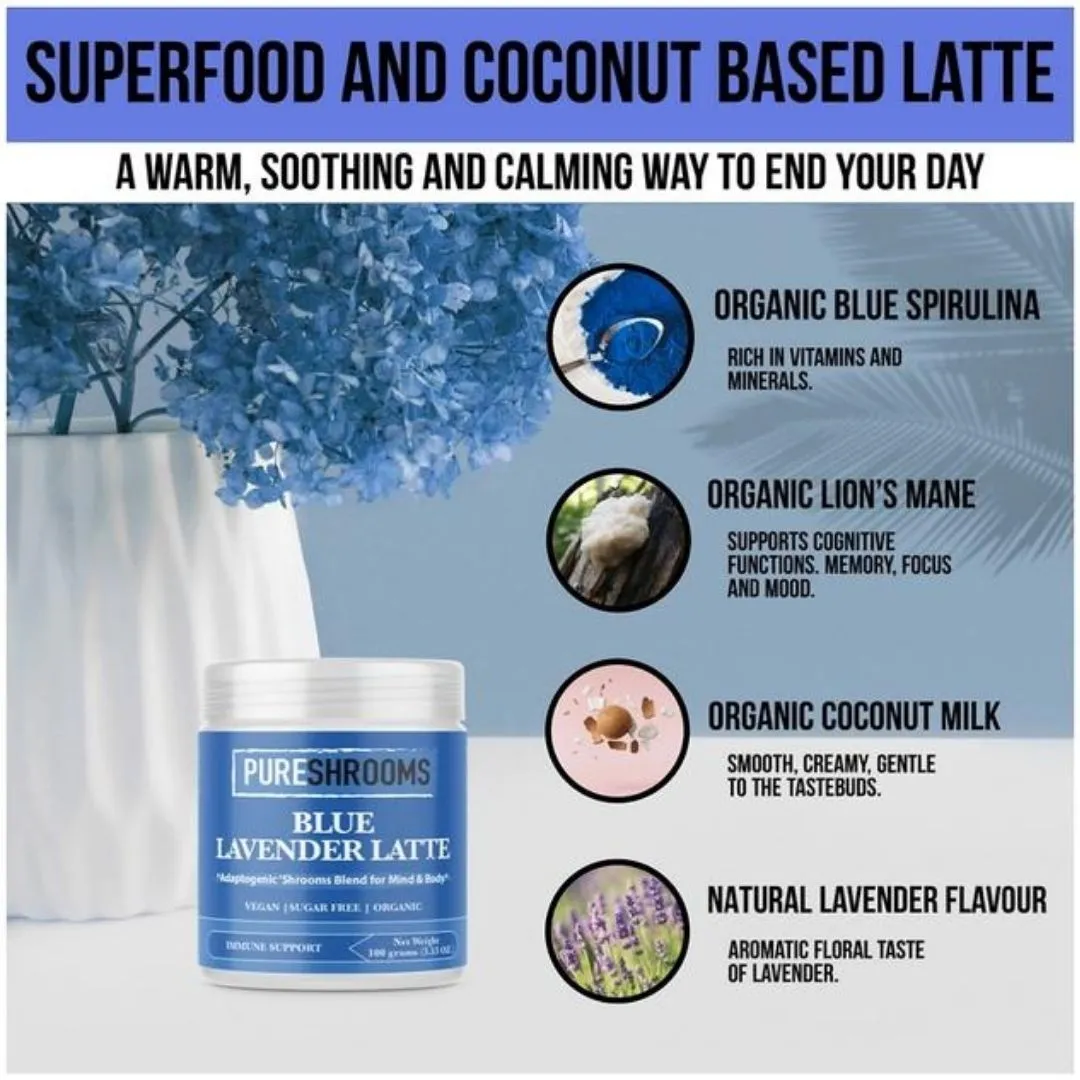 Pureshrooms Blue Lavender Latte w/ Lion's Mane & Turkey Tail