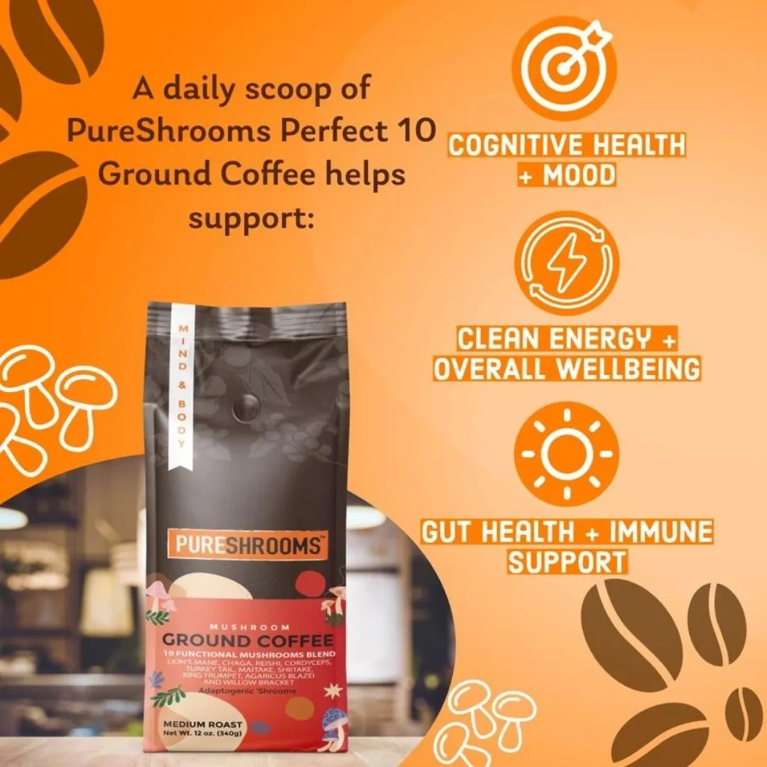Pureshrooms Perfect 10 Mushroom Ground Coffee