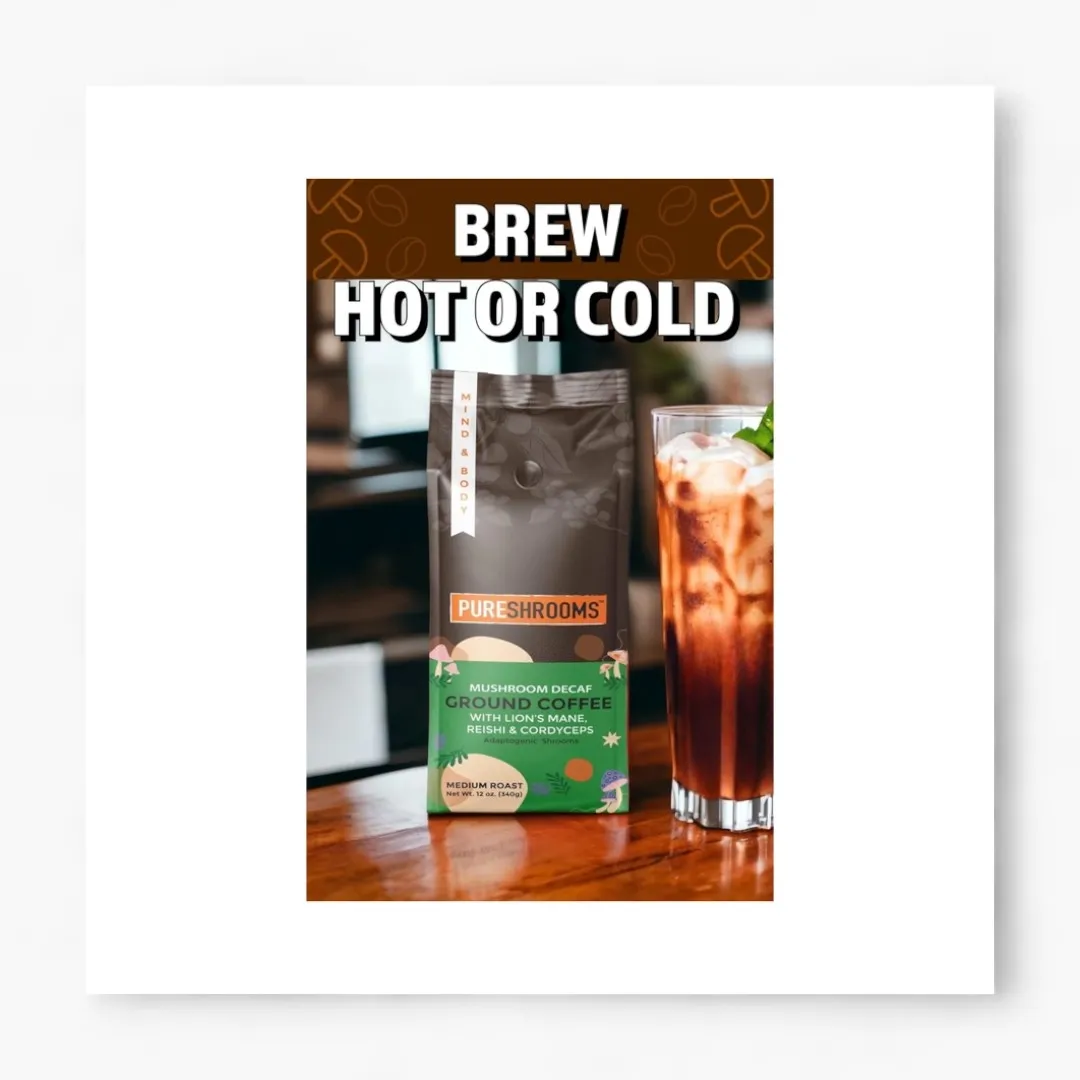 Pureshrooms Swiss Water Decaf Mushroom Ground Coffee