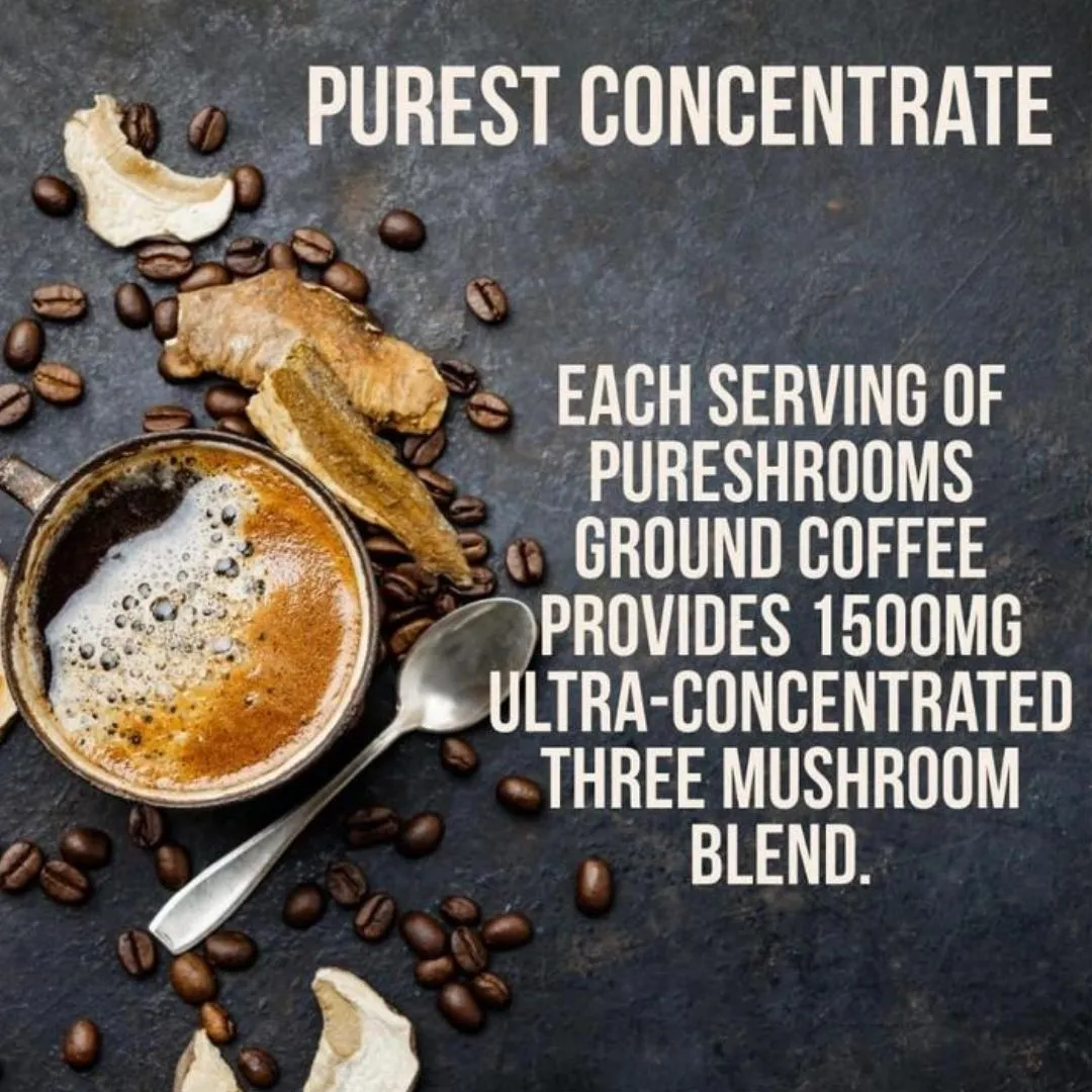 Pureshrooms Swiss Water Decaf Mushroom Ground Coffee
